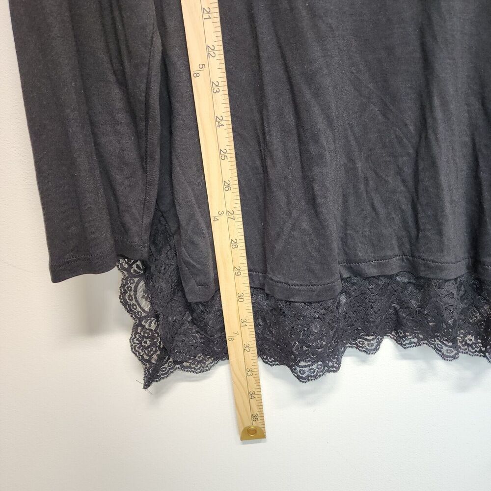 Sejour Womens Modal Shirt Top Size 2X Black Lace Trim Long Sleeve Scoop Neck - Picture 6 of 11
